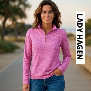 Lady Hagen Pink  1/4 Zip vented top, L,CB2563